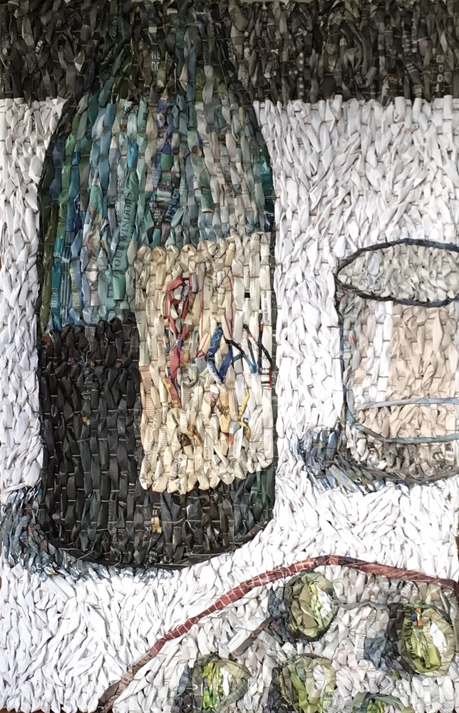 Tabletop with Wine Bottle, Plate with Olives and Glass | 50"x33" | 2017